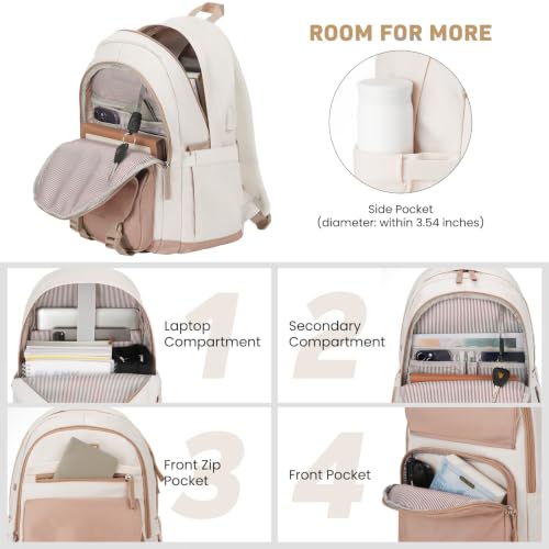 Women Laptop Bookbag for College School - Beige Khaki, 15.6 Inch