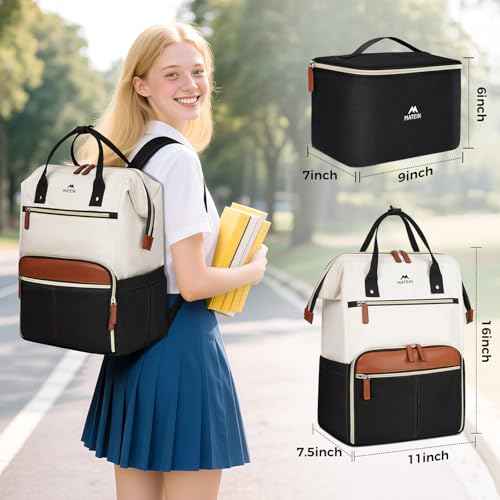 MATEIN Laptop Backpack with Lunch Box, 15.6 Inch Lunch Backpack for Women, College Computer Back Pack Work Backpacks with Insulated Lunchbox Meal Prep Bag for Teacher Nurse Commute Office, 2Pcs Set