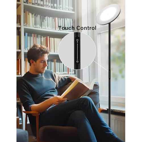 Modern LED Floor Lamp - Remote & Touch Control, 40W/2400LM Sky Torchiere Standing Lamp, Fully Dimmable, 3 Color Temperatures, Ideal for Living Room & Bedroom, Easy to Assemble