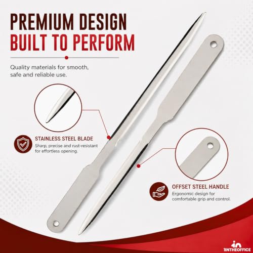 1InTheOffice Chrome-Plated Letter Opener 2 Pack - 9" Envelope Slitter with Comfort Grip