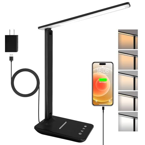 Shinelife Black LED Desk Lamp 500LM Touch Control with USB Charging for Office & Home
