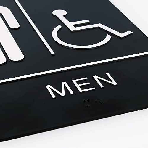 ExcelMark Restroom Sign for Business - ADA Compliant Braille Bathroom Sign with Double Sided Tape to Secure Perfectly in Less Than a Minute - Size 9 x 6 Inch (Men's & Women's Handicap Set)