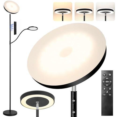 LED Floor Lamp, 36W/3000LM Super Bright Modern Tall Standing Lamp, 3 Color Temperatures Torchiere Sky Lamp with Dimmable Reading Light, Remote & Touch Control for Living Room, Bedroom, Office