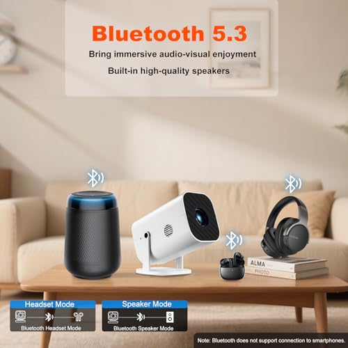 ¡¼Built-in APPS & Electric Focusing & Auto Keystone¡½Mini Projector With Wifi And Bluetooth, 1080P Portable Projector, Movie Projector for Bedroom, Supports Smartphones/TV Stick/iPad/PS5/Laptop/HDMI/USB