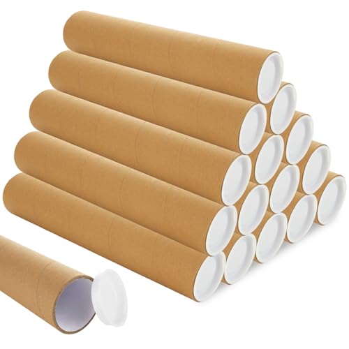 15 Pack 2x15 Inch Kraft Paper Poster Tubes with Caps for Shipping & Storage