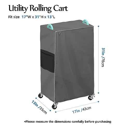 Utility/Supply Cart Cover, Suitable for Size 17" L X 13" D X 31" H, with Intimate Storage Pockets,Grey, Without Rolling Cart