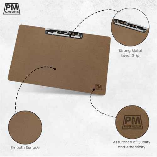 Paper Merlin Ledger Clipboards 19 x 11 Horizontal MDF 11x17 Clipboard Landscape Legal Size Paper with Large Clip 3 Pack