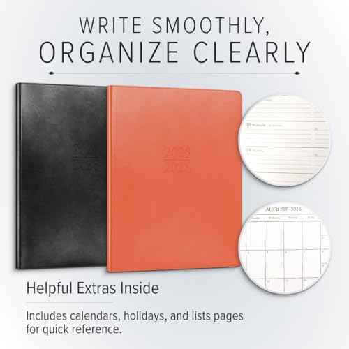 Gallery Leather Academic Planner 2025-2026, Teacher and Student Weekly Monthly Planner, Elegantly Bound Calendar with Gold-Gilded Page Edges, 18 Months - Acadia Black - 9x7"