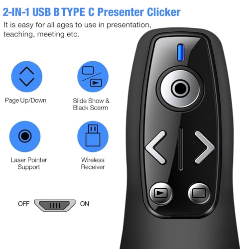 ELISWEEN Wireless Presenter with Carry Case, Presentation Clicker with Protective Storage Bag, Presentation Remote for Powerpoint, Mac, Computer, Laptop