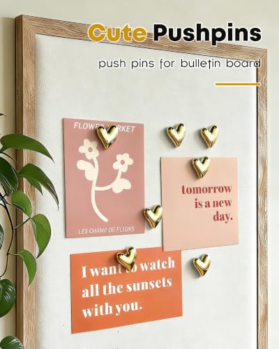 30 Pcs Gold Heart Push Pins - Decorative Office/Home Bulletin Board Accessories (30Pcs-Gold) KEYDUACU