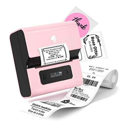 Phomemo Label Maker- M221 Label Maker Machine 3 Inch Bluetooth Thermal Barcode Printer for Small Business/Home Use, for Barcode, Address, Logo, Mailing, Stickers, Compatible with Phone & PC, Pink