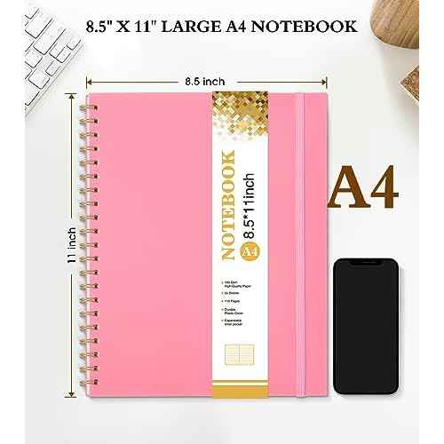 Spiral Notebook Journal 8.5¡± x 11¡±, A4 Large Pink Notebooks for Women Men, College Ruled Lined Journal, 100 GSM Paper, Plastic Hardcover Spiral Bound Journals for Work School Note Taking Business
