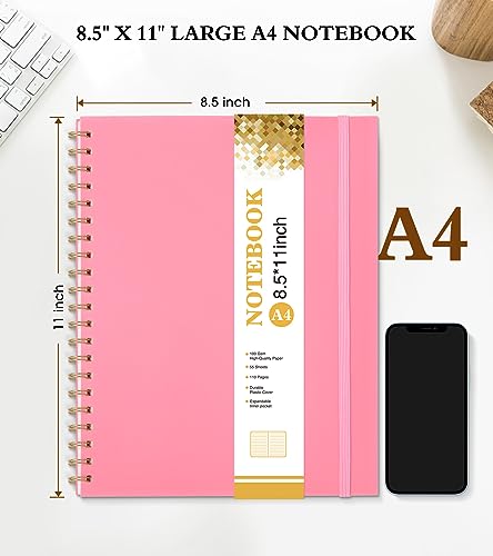 Pink Spiral Notebook Journal 8.5”x11” A4 Large College Ruled 100 GSM Paper - UEBZFOCS