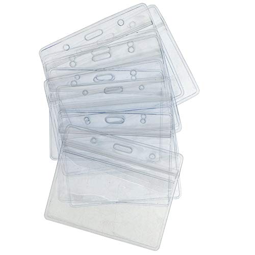 Bird Fiy 50 Pcs Clear ID Card Holders + 50 Pcs Black Weave Lanyards, Horizontal Card Size