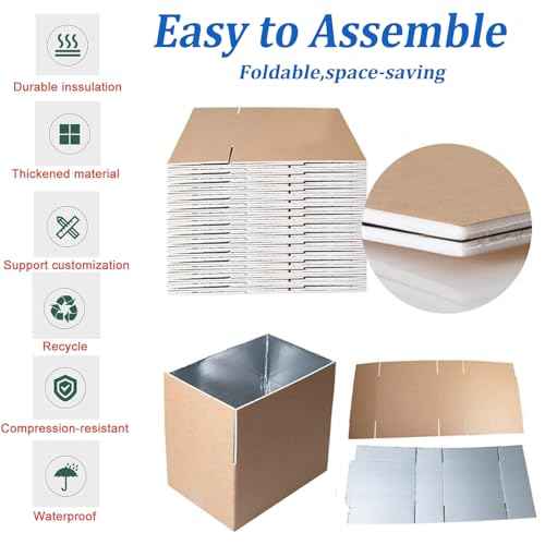 Acrux7 8 PCS Insulated Shipping Boxes with Aluminum Foil Liners and Bags, 10.2"x6.3"x7.1" Thermo Chill Insulated Shipping Box for Cold Shipping Frozen Food, Large Cooler Carton for Mailing Packing
