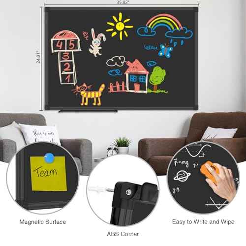 XBoard Magnetic Chalkboard Blackboard 36 x 24, Chalkboard Signs with Black Aluminium Frame, Pin Collections