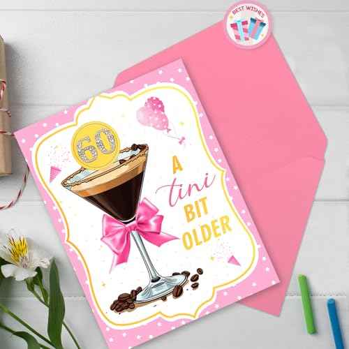 Espresso Martini 60th Birthday Card Gifts for Women, Happy 60 Year Old Birthday Decorations for Her-A Tini Bit Older Birthday Gift