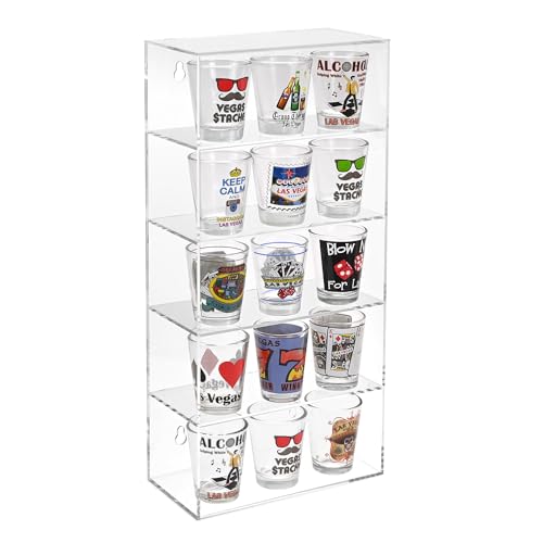 MOOCA Acrylic 5 Levels Wall Mounted Acrylic Display Case, Shot Glass Display Case Cabinet, Wall Mounted Sunglass Organizer, Sunglasses Shelf