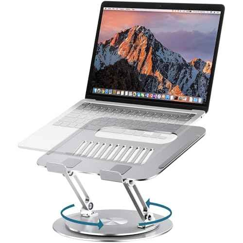 Lifelong Adjustable Laptop Stand with 360¡Æ Rotating Base, Ergonomic Computer Stand for Desk, Foldable & Portable Laptop Riser Holder Fits All MacBook, Laptops 10-16 Inches, Silver