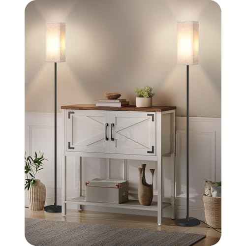 2 Pack Floor Lamp, Pole Lamp with Foot Switch, Modern Standing Lamp Lampshade, Minimalist Freestanding Lamp (Bulb Not Included), for Living Room, Bedroom Office, Black and Beige E07LDP205