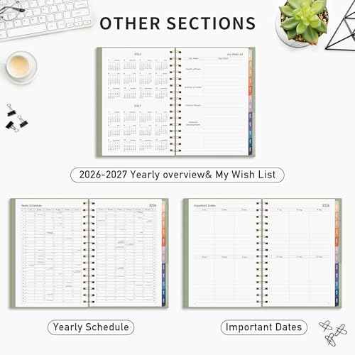RETTACY 2026 Planner, Weekly and Monthly, Medium Size (5.7" x 8.3"), 2026 Calendar, Jan 2026 - Dec 2026, 12-Month Tabs, Flexible Plastic Cover, 100 GSM Thick Paper, Spiral-bound (Light Green)