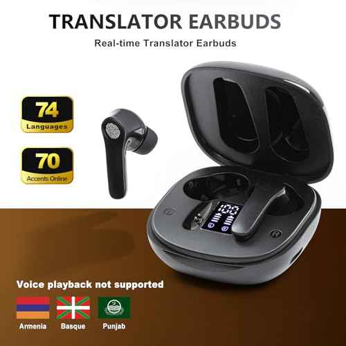 Language Translator Earbuds, Two Way Real-time Translation Device with 144 Languages Bluetooth Online Voice Translation, High Accuracy, Fast Reaction and Noise Reduction (Dark Black)