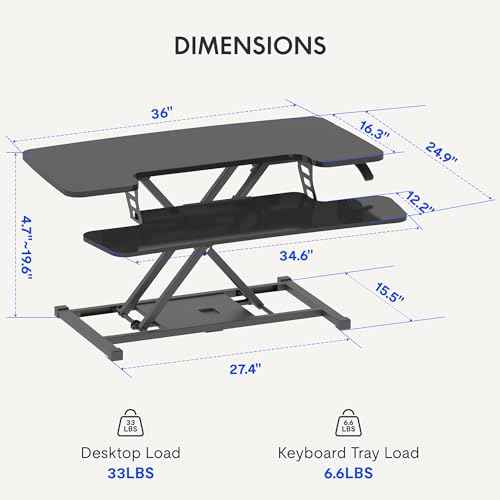 FLEXISPOT 36-inch Standing Desk Converter Height Adjustable Sit to Stand Up Workstation, Dual Monitor and Laptop Riser with Wide Keyboard Tray, Black