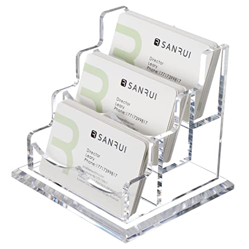 YUXUN 3 Slots Business Card Holder Display Acrylic Desk Organizer