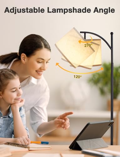 Ambimall 60-Inch Modern Floor Lamp with Beige Shade & Adjustable 3-Color LED Bulb - Black & Beige