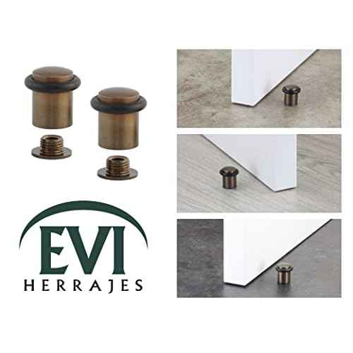 Pack of 2 EVI Door Stoppers | Rustic Brass Floor Door Stop - Screw Fastening - Protector Rubber - 0.79 x 1.14 Inch Door Stop