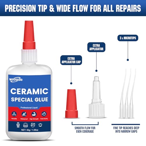 30g Ceramic Glue with Nozzles - Waterproof, Quick-Set Adhesive by WOUSEDO (Ceramic Glue / 30g)