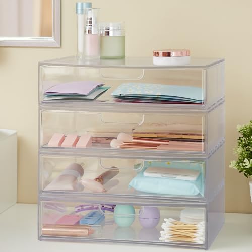 STORi STAX Clear Plastic Stackable Drawer Organizer Set of 2, 12.5" Wide, Open Front, Made in USA