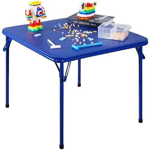 Elevon Folding Square Table, Card Table with Vinyl Padded Top, Foldable Activity for Indoor/Outdoor Use, Perfect for Picnic, Playtime and Learning, 23.5" W X 23.5" D X 20.5" H, Blue