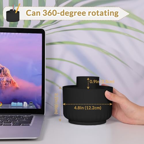 Black 360° Rotating Pen & Pencil Holder with 5 Compartments Desk Organizer