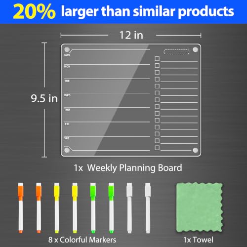 PigPotParty Magnetic Acrylic To Do List & Weekly Fridge Whiteboard - Week & Todo, 12x9.5 in