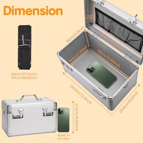 Combination Lock Box - 13.4x7.5x8.3 Inch Large - Security Lock Boxes for Medicine, Locking Storage Box for Personal Items Passports and Documents, Lockable Lockbox for Office Business, Silver