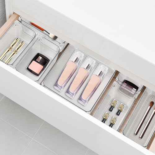 12 Pack Drawer Organizer - 6" X 9" Clear Acrylic Storage Bins with Non-Slip Pads, Versatile Desk Tray for Makeup, Jewelry, Kitchen, Bathroom, and Office Organization