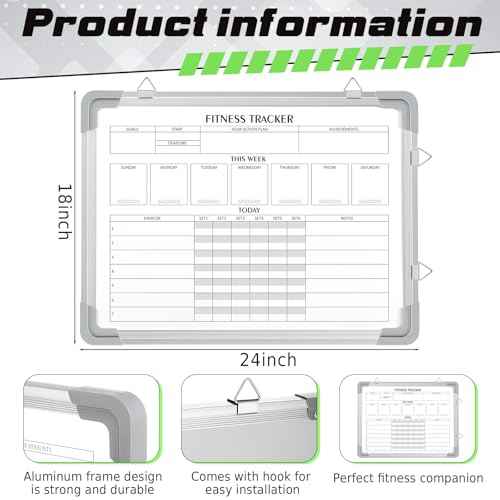 Lincia 24 x 18 Inch Fitness Tracker Whiteboard Workout Calendar for Home Gym Dry Erase Planner Hanging Removable to Do List for Wall Whiteboard with Aluminum Frame for Gym Fitness Program(Style A)