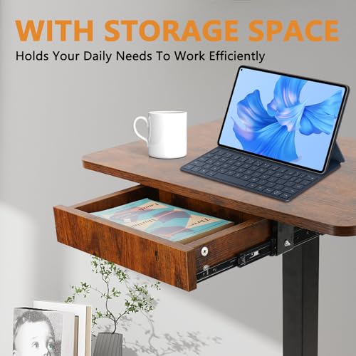 CLATINA Height-Adjustable Mobile Standing Desk with Drawer – Lockable Wheels, 30"-45.7"