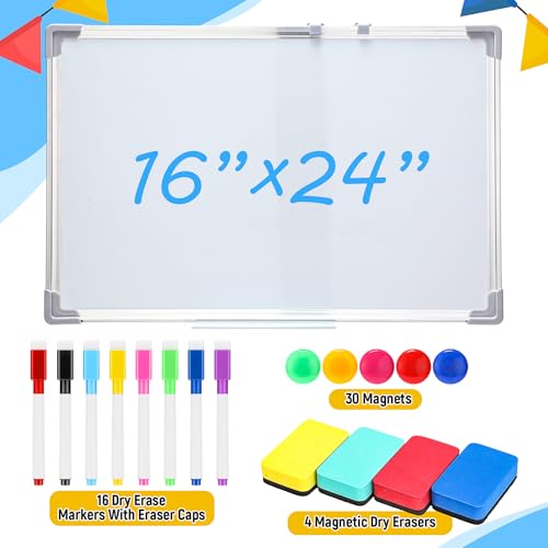 Magnetic Alphabet Letters and Number Board Kit with 16x24 Whiteboard, 156 Letters Numbers, 30 Magnets, 16 Markers, 4 Whiteboard Erasers for Christmas Teaching Birthday Gift, Classroom School