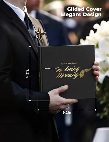 Funeral Guest Book - Celebration of Life Memorial Book, Black Vegan Leather