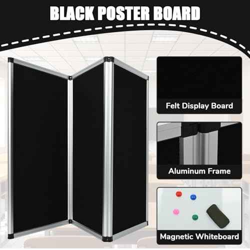 Tri Fold Display Board, 3 Panel Trade Show Presentation Board Double Sided Panels with Presentation Whiteboard Trade Shows Tabletop Display