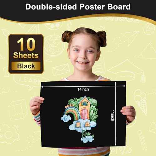 10 Pcs Black Poster Board Paper 11x14, ROOKEA Vision Boards Posterboard Bulk for School Projects Classroom Arts Craft Presentations Drawing Scrapbooking Blank Graphic Display