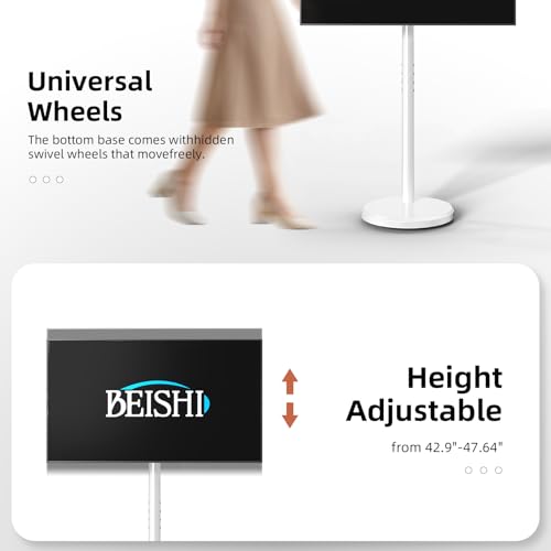 Small Mobile TV Stand for Most 10-48 Inches TV,Rolling TV Cart with Height Adjustable,¡¾10¡Æ Tilt, 360¡ÆSwivel, ¡¾30¡ÆLeveling,Max VESA 200X200mm,for Live Streaming,Home,Office (White, Style 1)