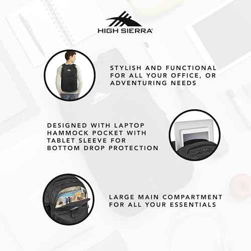 High Sierra Swerve Pro Backpack with Laptop Pocket + Tablet Sleeve, Fits most 17¡± Laptops, 27L, Black