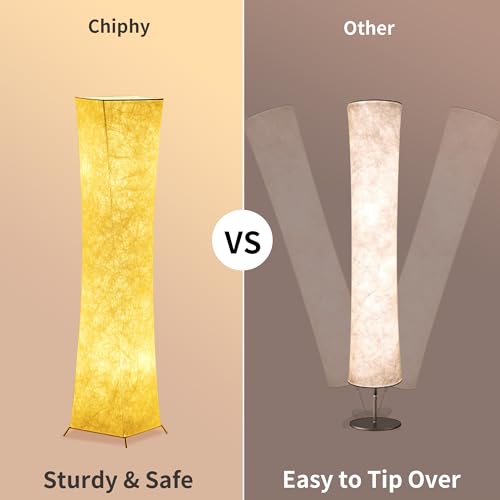 chiphy Floor Lamp, Dimmable 52" (M) Tall Standing Lamp, 3 Levels Adjustable Brightness 12Wx2 LED Bulbs, Column Floor Light w/White Fabric Shade, Home Decor for Living Room, Bedroom