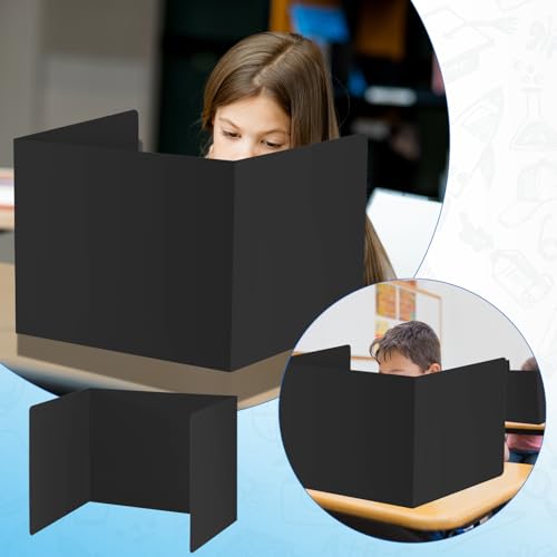 24pcs Desk Dividers for Students, Waterproof Study Carrel Dividers with 24 Name Labels Durable Classroom Desk Board Protable Test Privacy Folders for School Student Desk (Black)