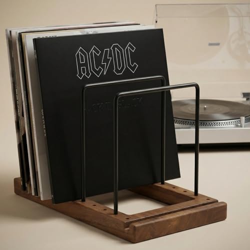 Wooden Vinyl Record Storage Rack for Up to 75 LPs - Decorative Record Holder