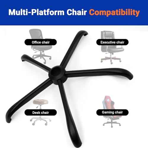 28" Heavy Duty Office Chair Base Replacement Parts for Most Office/Desk Chair - 2400 Lbs Capacity Matte Black Metal Chair Legs with Universal Casters Sockets