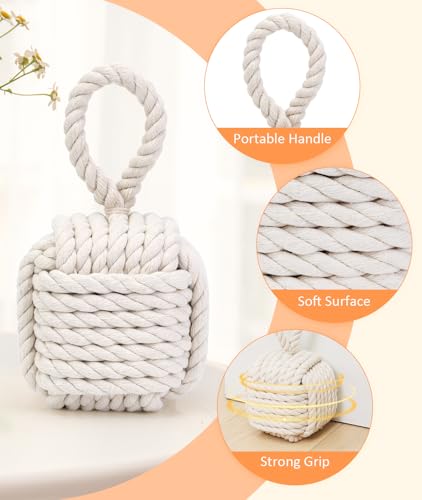 Optish Beige Decorative Door Stopper — 4 lb Weighted Rope Knot, for Standard Interior Doors
